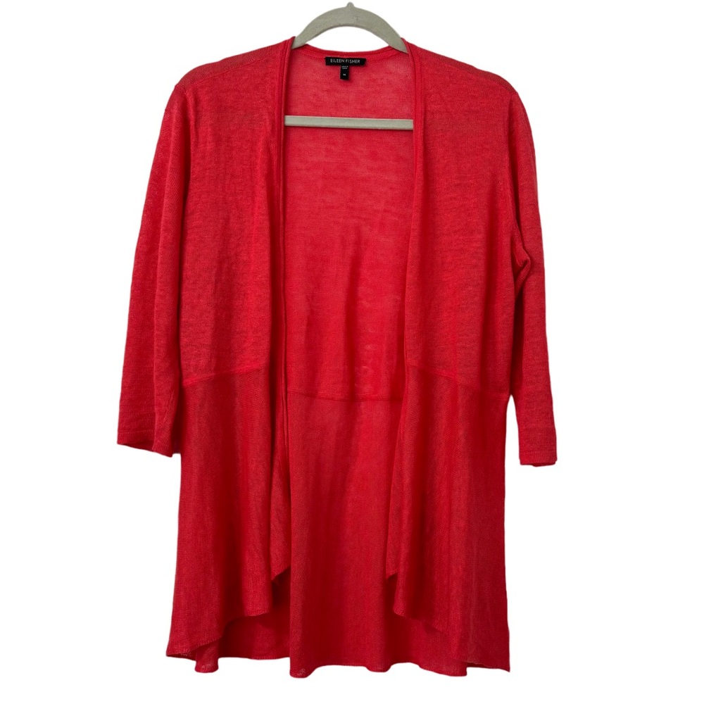 Eileen Fisher Salmon Pink 100% Linen Lightweight Open Cardigan Women’s‎ Size M